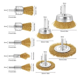 Yokuni 9 Piece Wire Brush Drill Set, Brass Coated Wire Brush, Cordless Screwdriver, Brass Brush, Wire Brush Set for Drill, Polishing, Grinding, Rust Removal, Deburring