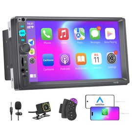 Hexahedron Double Din Car Stereo with Apple Carplay and Android Auto, 7-Inch Touchscreen, Backup Camera, Bluetooth, Mirror Link, FM Radio, Car Audio Receivers USB/TF/AUX Port