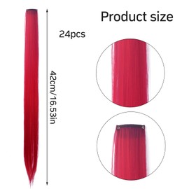 Pack of 24 Coloured Hair Extensions Clip In Hairpieces Rainbow Extensions Colourful Hair Strands for Clips for Women Girls Children