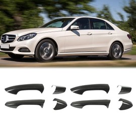 TKSE Exterior Door Handle Cover,4pcs Carbon Fiber Door Handle Trim with Cap Replacement,Side Door Handle Protector for Mer-rced-des‑Be-ENZ W204 W212 W218 W207 LHD Car(Without Induction)