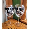 Dairy Cow Hand Painted Stemmed Wine Glasses Set of 2