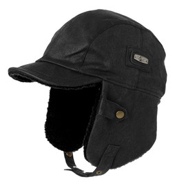 TOP-EX Winter Waterproof Trapper Hat, Aviator Pilot Hat with Windproof Ear Flaps - Warm Lined Cap with Visor for Cold and Wet Outdoor Activities 55-66 cm, 115_black