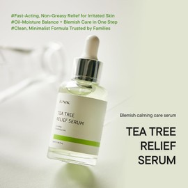 IUNIK Suero facial natural para alivio del árbol de té, 1.69 onzas líquidas, piel transparente, suero vegano, propenso al acné, piel sensible a la rosácea, imperfecciones, ingredientes a base de plantas, árbol de té, 67% centella asiática, certificado veg