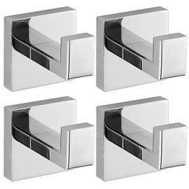 warlve Chrome Polished Towel Hooks for Bathrooms, Heavy Duty Wall Mounted Stainless Steel Modern Hook, 4 Pack – Ideal for Hanging Towels, Robes, Coats, in Kitchen, Bedroom, Bathroom, or Hotel