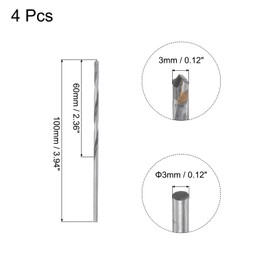 sourcing map 3mm Cutting Dia Cemented Carbide Twist Extra Long Drill Bit with Round Straight Shank for Hardened Steel Stainless Steel, 100mm Length 4 Pcs