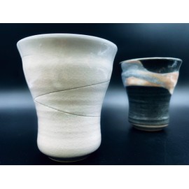 AWASAKA Japanese Tea Cups MINOYAK Ceramic Set, Hand-drawn Patterns, Dishwasher Safe for Hot Cold Drinks (Set of 2)