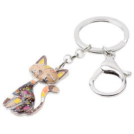 DALANE Enamel Alloy Cute Keyring Cat Kitten Car Key Ring Pets Jewellery Cat Gifts for Women Girls, beige