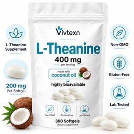 L-Theanine 400mg Supplement, 300 Softgels, L Theanine Softgels for Calm & Focus Support, Amino Acid Formula with Coconut Oil Softgel, Relaxation Support Supplement for Daily Wellness Routine