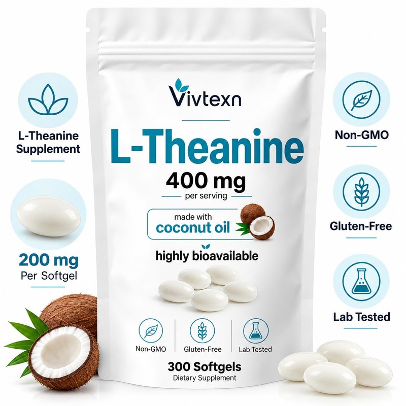 L-Theanine 400mg Supplement, 300 Softgels, L Theanine Softgels for Calm