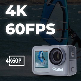 Rollei Action-Cam 9s Plus I 4K 60fps Unterwasserkamera mit Selfie-Display, Bildstabilisierung, Zeitraffer, Slow-Motion, Loop Funktion I Wasserdicht bis 10m, 65,5 x 43,8 x 26,5 mm