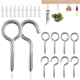 ADNEWX® Screw Hooks M5 x 65 mm Stainless Steel Hook Screws Open Closed Screw Eyelets with Dowels for Chandelier Hanging Basket Curtains Crafts Pack of 10