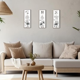 DONFENTHY 3 Pieces Inspirational Black Floral Wall Decor Wooden Hanging Wall Art Christian Quotes SHE Word Sign Black White Wall Art Gift for Girl Teen Women Bedroom Bathroom Office (Black 12x4 Inch)