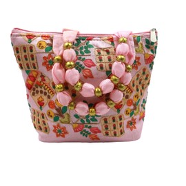 PARU DECOR Designer Embroidery Potli Handbag, Rajasthani Pattern Bag for Wedding & Parties, Best for Gifting (Baby Pink)