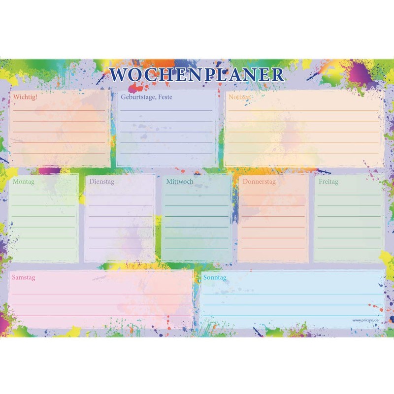 PRICARO A4 25 Sheets Multi Coloured Splash Weekly Planner -