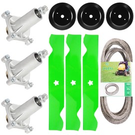 JYLEYJ Lawn Mower 54 Deck Rebuild Kit Compatible with Hus qvarna GTH2654T YTH2454 Includes 3 Spindle 187292 192870, 3 Blade 187254 187256, 3 Pulley 129861 173436, 1 Be lt 196103