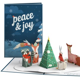 Lovepop Christmas Pop-Up Card for Her and Him - 3D Greeting Cards for Boys, Girls, Men, Women - Peace & Joy Woodland Gathering - 5" x 7" Card - Blank Note Card & Envelope Included