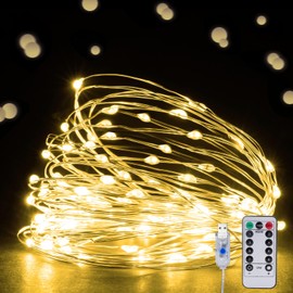 Ehome String Lights, USB Fairy Lights Plug in with Remote & Timer 33 ft 100 LED Twinkle String Lights Silver Wire Lights 8 Modes Outdoor Indoor Waterproof Starry Lights DIY Party Wedding, Warm White