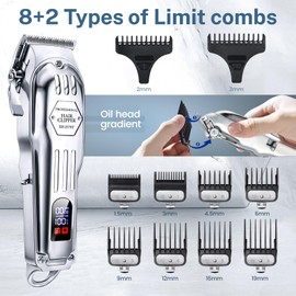 KIKIDO Hair Clippers Professional Cordless for Men, Barber Clippers for Hair Cutting Kit, Wireless LCD Display Hair Trimmers Set, Rechargeable Haircut Machine for Family (Sliver)