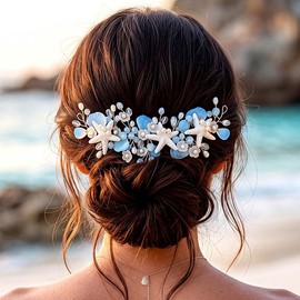 Tocados de boda con forma de estrella de mar, sirena, perlas plateadas, accesorios para el cabello de playa para mujeres y novias.