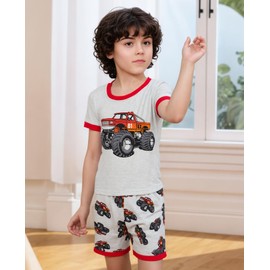 Akyzic Toddler Boys Summer Short Sleeve Pajamas Baby Boys 100% Cotton Truck Pjs Kids 2 Piece Sleepwear Clothes Sets 3-10T Big Truck-6819-8T