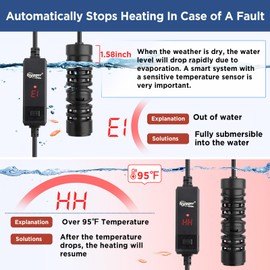 hygger Aquarium Betta Heater,25W/50W/100W/150W/300W/800W Removable Shell Submersible Fish Tank Heater with LED Digital Display,100W Suitable for 8-26 Gallon Freshwater and Saltwater Fish Tank