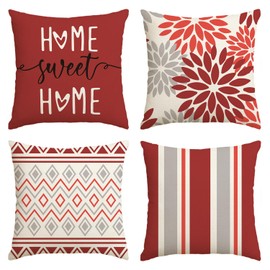 Artoid Mode Red Dahlia Geometric Spring Cushion Covers, Set of 4, 50 x 50 cm, Decorative Cushion Cover, Couch Living Room, Outdoor Decoration