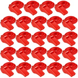 Deekin 24 Pcs Whistles for Coaches Red Plastic Whistle with Lanyard Bulk Sports Whistles Loud Crisp Sound for Referee Whistle Training Soccer, Self Defense and Emergency