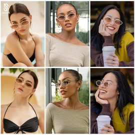 SOJOS Retro Skinny Oval Rhinestone Sunglasses for Women 90s Styles Bling Hippie Disco Trendy Sun Glasses Small Face SJ1205