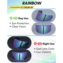 Logto Compatible With HJC i90 Helmet Visor Replacement HJ 33 Shield Tinted Visor Helmet Accessories (Rainbow)