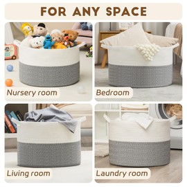 Gosipeya XXXLarge Woven Cotton Rope Basket (21.7" x 13.8") 90L – Blanket Basket for Living Room, Laundry Hamper, Baby Laundry Hamper, Toy Storage, Pillows & Cushions Organizer (White&Grey)