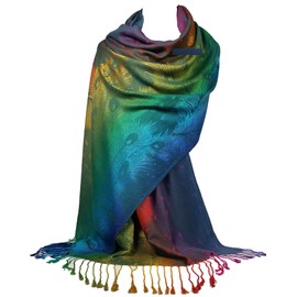 GFM® Pashmina Style Scarf in Peacock Feathers Design - NPACKPASH-Teal - (AG-TL)(NPCKPASH-P52-TL)