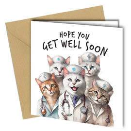 Oscar Finks Get Well Soon Card, Cats Dressed as Doctors and Nurses #1674