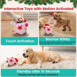 Senneny Interactive Dog Christmas Toys Motion Activated, Rolling Dog Ball with Plush Cover USB Rechargeable, 360° Smart Automatic Moving Pet Toy for Large Medium Small Dogs (Pig)