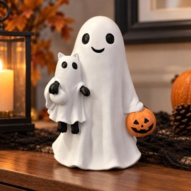 Halloween Ghost Pet Ornament for Home & Car – Resin Spooky Figurine for Party Displays and Dashboard Decor