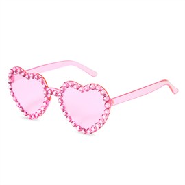 Zando Rhinestone Pink Heart Glasses Heart Shaped Sunglasses Rimless Pink Heart Sunglasses Transparent Pink Sunglasses Pink Glasses Sparkling Pink