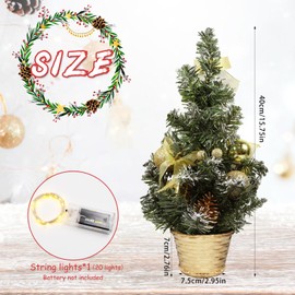 Mini Christmas Tree, Small Artificial Christmas Tree, 40 cm LED Christmas Tree Lighting Christmas Tree with Christmas Baubles, Pine Cones Bows Christmas Decoration Home Office Table Decoration (Gold)