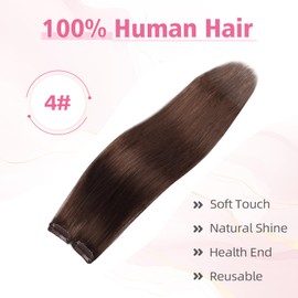 Vlasy Clip in Hair Extensions Human Hair, 2 Pcs Seamless Hair Extensions Clip in Real Human Hair, Straight Dark Brown Natural Thick Weft Human Hair Clip in Extensions for Women 4# 12 Inch