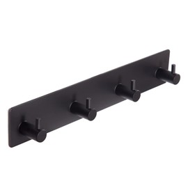Black Adhesive Towel Hooks for Bathrooms Wall Mount no drill Shower heavy duty Wall Hook self adhesive towel rack Stick On Wall Coats Hooks Stainless Steel Adhesive hanger for Kitchen,Door,Key,4 Hooks