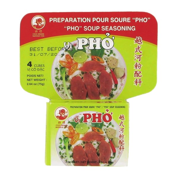 Assaisonnement pour soupe Pho Cock / Épices en cubes - Lot de 10x75g - Cubes de bouillon, aide à la préparation du bouillon (Lot de 10 boîtes x 4 cubes)