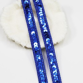Wide 0.47 Inch 10 Yards Royal Blue Fabric Stretch Sequins Band Elastic Sequin Ribbon Trim Sequin Elastic Trim for Sewing Dress Headband(Royal Blue-12mm)