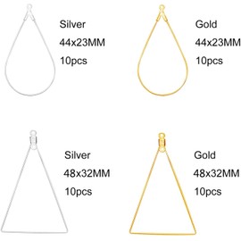 TOAOB 40pcs Silver Tone and Gold Tone 48x32mm Teardrop and 44x23mm Triangle Beading Hoop Earring Finding Component for Earring Making