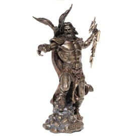 Veronese Design 11 3/4" Zeus Greek God Holding Thunderbolt with Eagle Cold Cast Resin Statue Antique Bronze Finish Sculpture