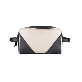 Cuero Estilo Vegan Leather Travel Organizer – Stylish & Water-Resistant, Dual Zipper Compartments, Multiple Pockets., Off-white and Black, Travel Organizer