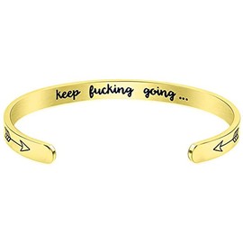 Inspirational Cuff Bracelets,NUTRISMART Stainless Steel High Polished Band Engraved Keep Going,Adjustable Bracelets for Women Men (Gold)