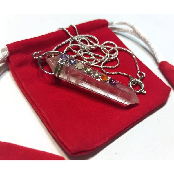 WholesaleGemShop GEMSCITE Rose Quartz 7-Chakra Crystal Gemstone Facet Double Point Wellness Reiki Powerful Pendant Fashion Jewelry Men Women Girls Gift
