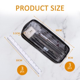 3 Pcs Clear Pencil Case, Transparent Pencil Case For Exams, Waterproof See Through Stationery Box, Versatile Portable PVC Pouch Organizer For Stationery, Toiletries, Makeup (With 3 Ruler 30cm)