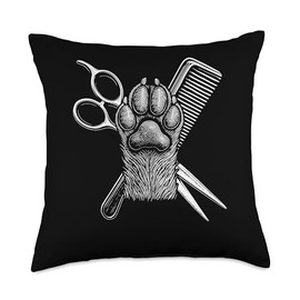 Vintage Paw Salon Tools Pet Grooming Dog Groomer Throw Pillow