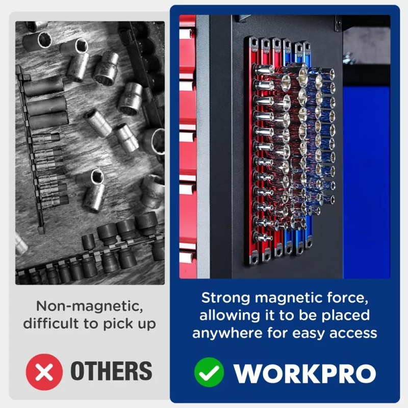 WORKPRO Magnetic Socket Organizer Sets 6-Piece Aluminum Alloy Socket Rail
