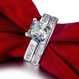 Solid Silver Jewelry 2CT Princess Cut NSCD Diamond Rings Set Bridal Women (4.5)