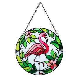 MYCRLIFE Flamingo Stained Glass Suncatcher - Hand-Painted Window Hanging Decor with Chain, Tropical Bird Light Catcher for Home, Garden, Patio for Mother's Day, Housewarming, Birthday